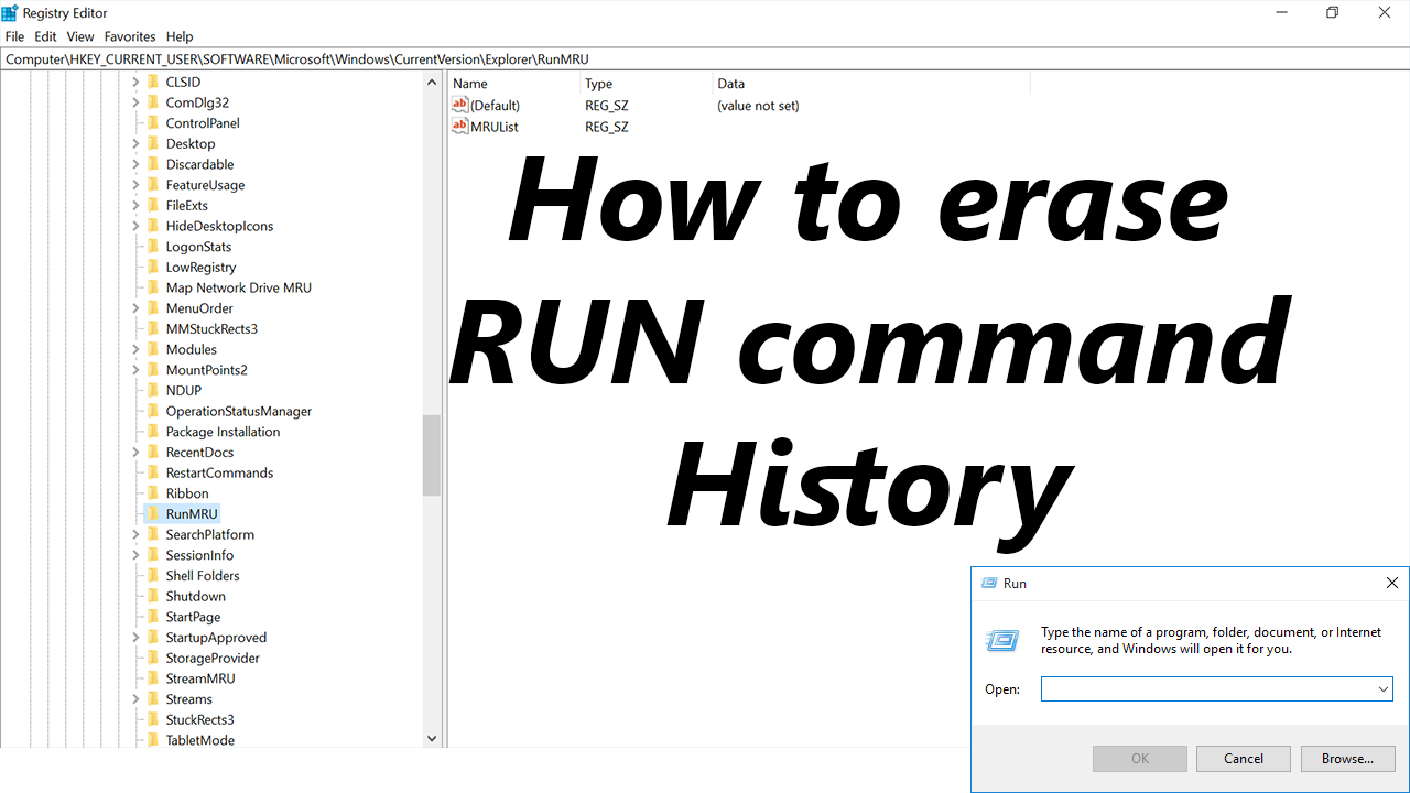 How to erase RUN command search history in Windows